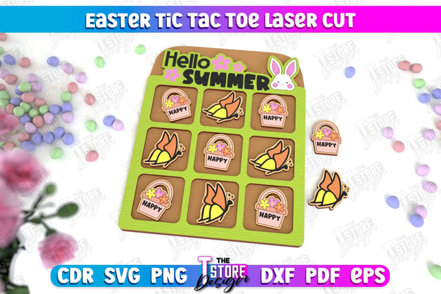 Easter Tic Tac Toe | Classic Game | Noughts and Crosses | Board Game | CNC File SVG The T Store Design 