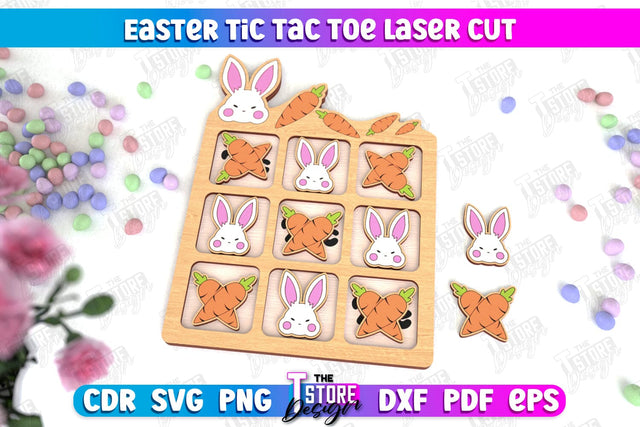 Easter Tic Tac Toe | Classic Game | Noughts and Crosses | Board Game | CNC File SVG The T Store Design 