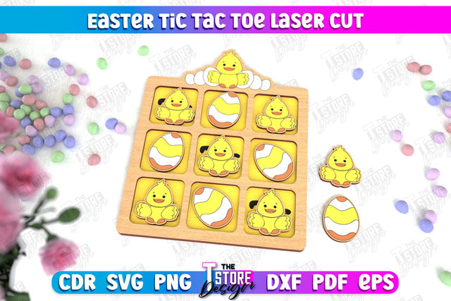 Easter Tic Tac Toe | Classic Game | Noughts and Crosses | Board Game | CNC File SVG The T Store Design 
