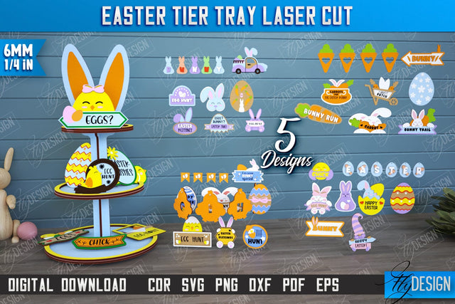 Easter Tiered Tray Bundle | Round Stand | Easter Signs | Dessert Tiered Tray | CNC Files SVG Fly Design 