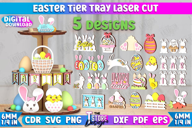 Easter Tiered Tray Bundle | Round Stand | Easter Signs | Dessert Tiered Tray | CNC Files SVG The T Store Design 