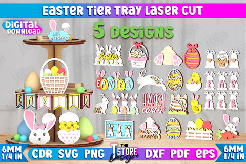 Easter Tiered Tray Bundle | Round Stand | Easter Signs | Dessert Tiered Tray | CNC Files SVG The T Store Design 