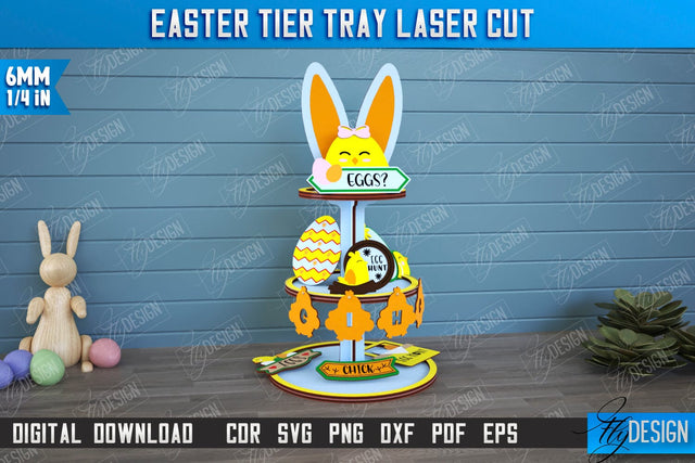 Easter Tiered Tray | Round Stand | Easter Signs | Dessert Tiered Tray | CNC File SVG Fly Design 