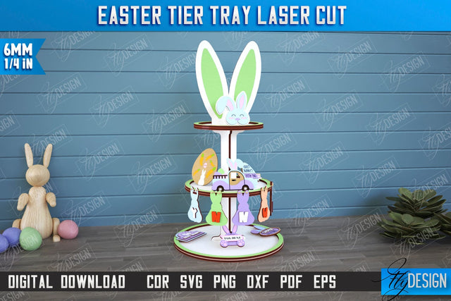 Easter Tiered Tray | Round Stand | Easter Signs | Dessert Tiered Tray | CNC File SVG Fly Design 