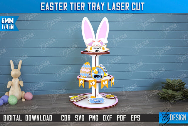 Easter Tiered Tray | Round Stand | Easter Signs | Dessert Tiered Tray | CNC File SVG Fly Design 