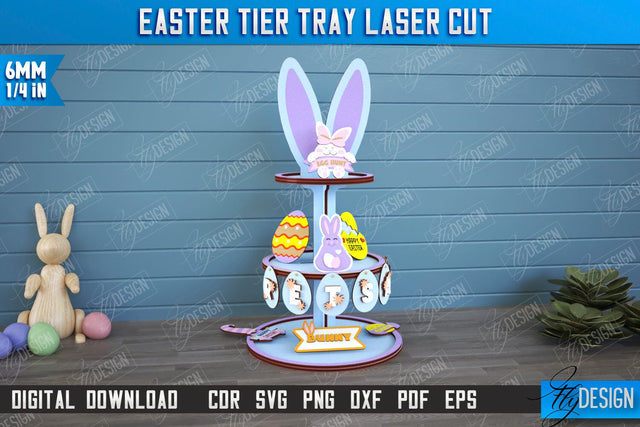 Easter Tiered Tray | Round Stand | Easter Signs | Dessert Tiered Tray | CNC File SVG Fly Design 