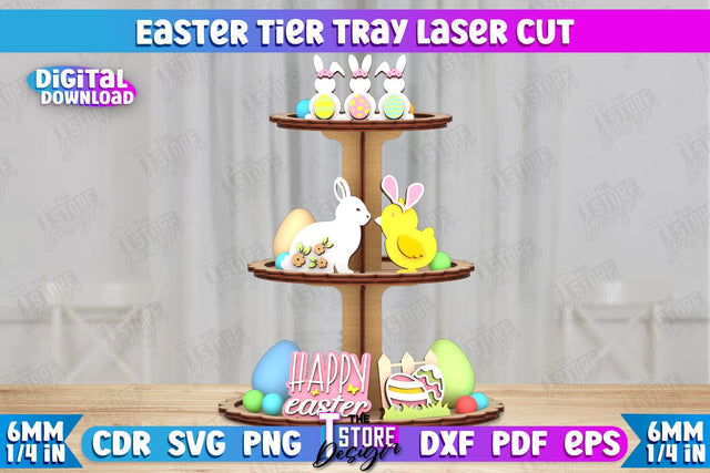 Easter Tiered Tray | Round Stand | Easter Signs | Dessert Tiered Tray | CNC File SVG The T Store Design 