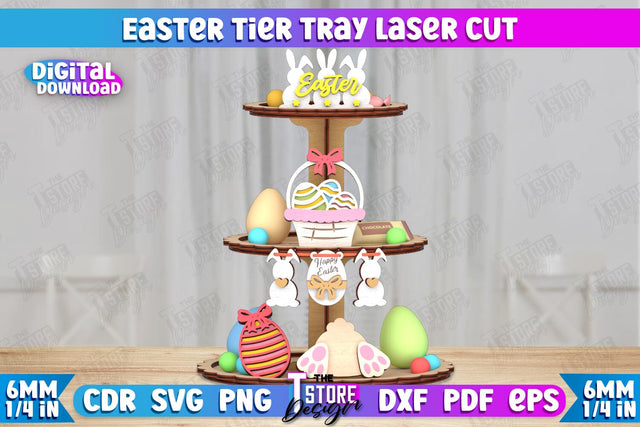 Easter Tiered Tray | Round Stand | Easter Signs | Dessert Tiered Tray | CNC File SVG The T Store Design 