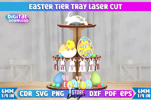 Easter Tiered Tray | Round Stand | Easter Signs | Dessert Tiered Tray | CNC File SVG The T Store Design 
