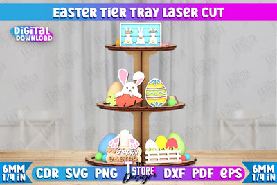 Easter Tiered Tray | Round Stand | Easter Signs | Dessert Tiered Tray | CNC File SVG The T Store Design 