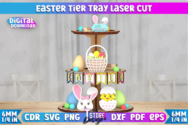 Easter Tiered Tray | Round Stand | Easter Signs | Dessert Tiered Tray | CNC File SVG The T Store Design 