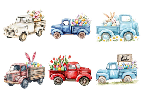 Easter Trucks Eggs Clipart PNG Sublimation PaperPrintSVG 