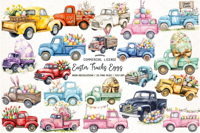 Easter Trucks Eggs Clipart PNG Sublimation PaperPrintSVG 