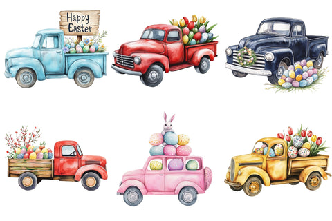 Easter Trucks Eggs Clipart PNG Sublimation PaperPrintSVG 