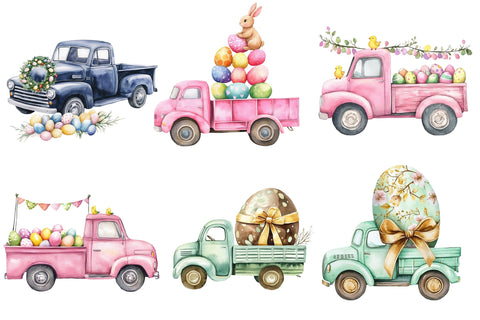 Easter Trucks Eggs Clipart PNG Sublimation PaperPrintSVG 