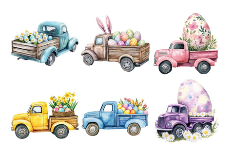 Easter Trucks Eggs Clipart PNG Sublimation PaperPrintSVG 