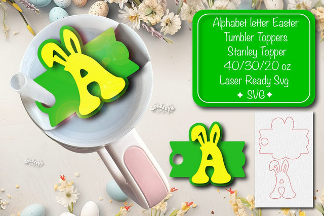 Easter tumbler topper svg Alphabet Letter laser cut Easter Glowforge Laser ready Easter Name plate Letter A SVG Createya Design 