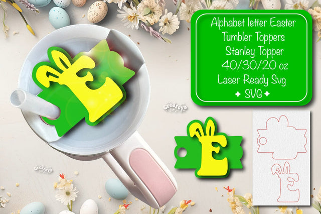 Easter tumbler topper svg Alphabet Letter laser cut Easter Glowforge Laser ready Easter Name plate Letter E SVG Createya Design 