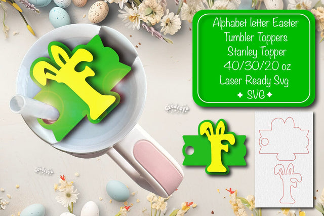 Easter tumbler topper svg Alphabet Letter laser cut Easter Glowforge Laser ready Easter Name plate Letter F SVG Createya Design 
