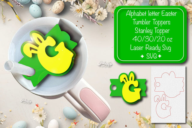 Easter tumbler topper svg Alphabet Letter laser cut Easter Glowforge Laser ready Easter Name plate Letter G SVG Createya Design 
