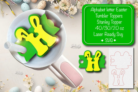 Easter tumbler topper svg Alphabet Letter laser cut Easter Glowforge Laser ready Easter Name plate Letter H SVG Createya Design 