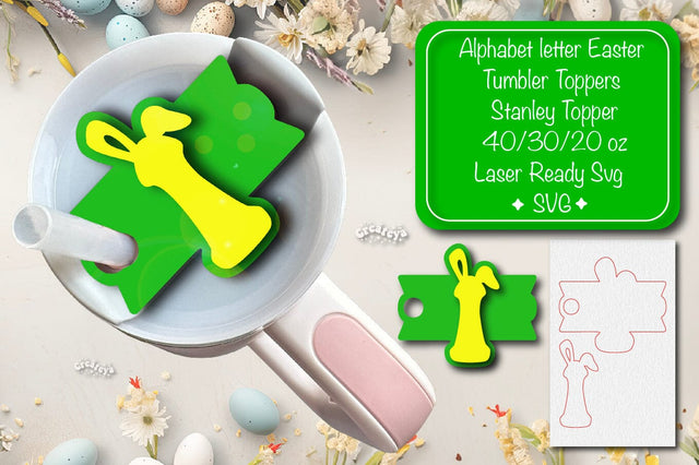 Easter tumbler topper svg Alphabet Letter laser cut Easter Glowforge Laser ready Easter Name plate Letter I SVG Createya Design 
