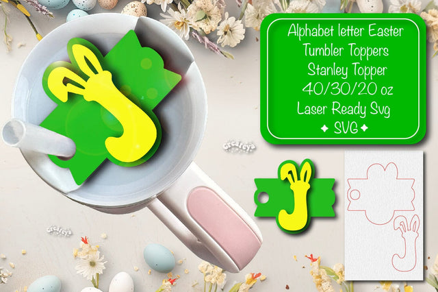 Easter tumbler topper svg Alphabet Letter laser cut Easter Glowforge Laser ready Easter Name plate Letter J SVG Createya Design 