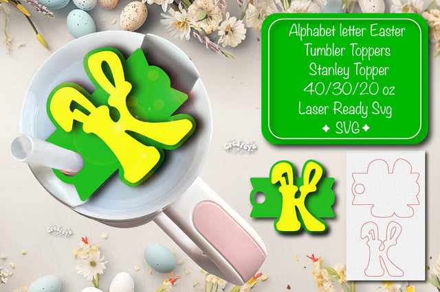 Easter tumbler topper svg Alphabet Letter laser cut Easter Glowforge Laser ready Easter Name plate Letter K SVG Createya Design 