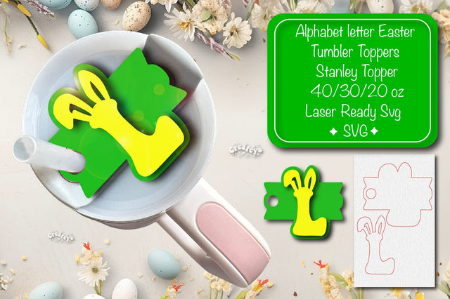 Easter tumbler topper svg Alphabet Letter laser cut Easter Glowforge Laser ready Easter Name plate Letter L SVG Createya Design 