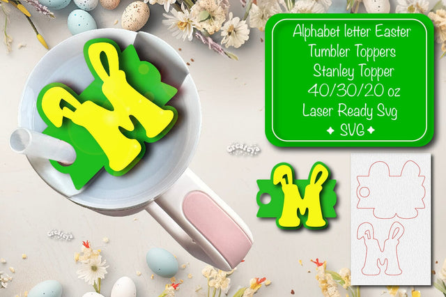 Easter tumbler topper svg Alphabet Letter laser cut Easter Glowforge Laser ready Easter Name plate Letter M SVG Createya Design 