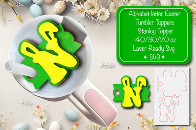 Easter tumbler topper svg Alphabet Letter laser cut Easter Glowforge Laser ready Easter Name plate Letter N SVG Createya Design 