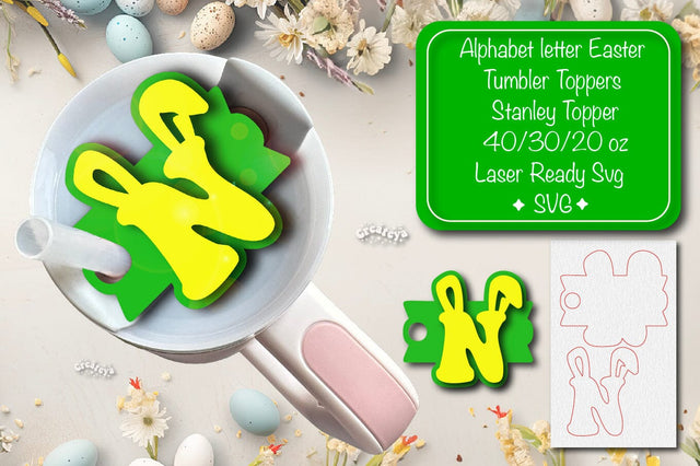Easter tumbler topper svg Alphabet Letter laser cut Easter Glowforge Laser ready Easter Name plate Letter N SVG Createya Design 