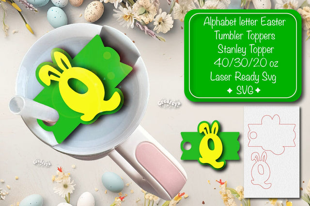 Easter tumbler topper svg Alphabet Letter laser cut Easter Glowforge Laser ready Easter Name plate Letter Q SVG Createya Design 