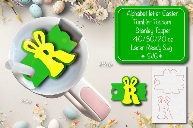 Easter tumbler topper svg Alphabet Letter laser cut Easter Glowforge Laser ready Easter Name plate Letter R SVG Createya Design 