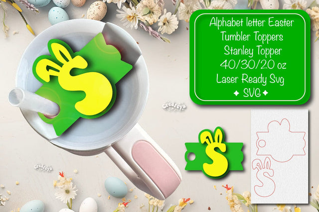 Easter tumbler topper svg Alphabet Letter laser cut Easter Glowforge Laser ready Easter Name plate Letter S SVG Createya Design 