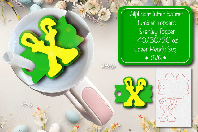 Easter tumbler topper svg Alphabet Letter laser cut Easter Glowforge Laser ready Easter Name plate Letter X SVG Createya Design 