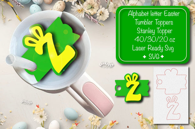 Easter tumbler topper svg Alphabet Letter laser cut Easter Glowforge Laser ready Easter Name plate Letter Z SVG Createya Design 