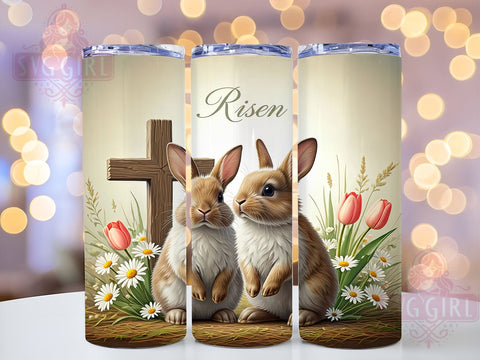 Easter Tumbler Wrap, Risen Design, Christian Easter Bunny Drinkware, Bible Verse Tumbler, Religious Easter Art, Digital Download, Faith-Based Tumbler Design, Spring Tumbler Wrap Sublimation SvggirlplusArt 