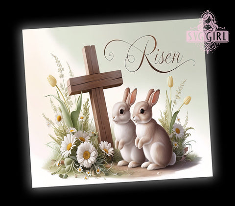 Easter Tumbler Wrap, Risen Design, Christian Easter Bunny Drinkware, Bible Verse Tumbler, Religious Easter Art, Digital Download, Faith-Based Tumbler Design, Spring Tumbler Wrap Sublimation SvggirlplusArt 