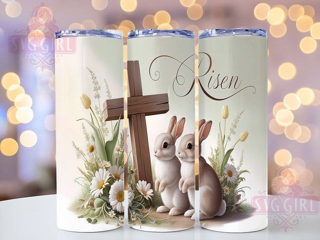 Easter Tumbler Wrap, Risen Design, Christian Easter Bunny Drinkware, Bible Verse Tumbler, Religious Easter Art, Digital Download, Faith-Based Tumbler Design, Spring Tumbler Wrap Sublimation SvggirlplusArt 