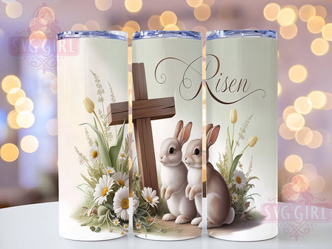 Easter Tumbler Wrap, Risen Design, Christian Easter Bunny Drinkware, Bible Verse Tumbler, Religious Easter Art, Digital Download, Faith-Based Tumbler Design, Spring Tumbler Wrap Sublimation SvggirlplusArt 