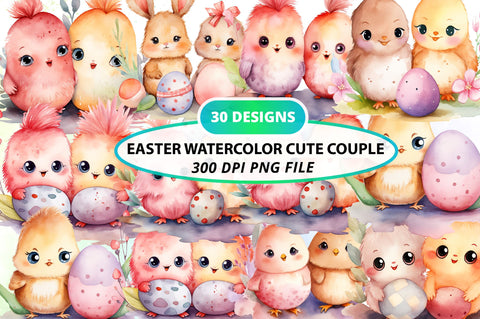 Easter Watercolor Cute Couple Sublimation Clipart Bundle Sublimation Regulrcrative 