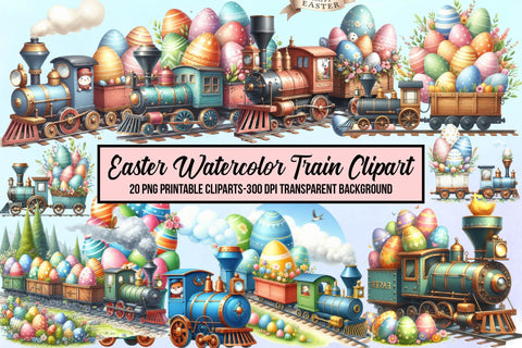 Easter Watercolor Train Clipart Sublimation Rupkotha 