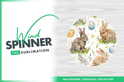 Easter Wind Spinner Round Design with Bunnies Eggs and Floral Elements Sublimation Regulrcrative 