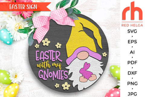 Easter with my Gnomies SVG, Layered Door Sign Cut File SVG RedHelgaArt 