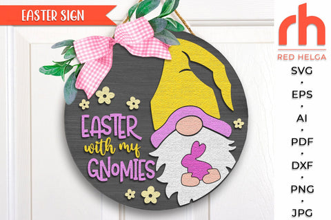 Easter with my Gnomies SVG, Layered Door Sign Cut File SVG RedHelgaArt 