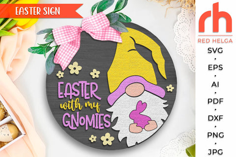 Easter with my Gnomies SVG, Layered Door Sign Cut File SVG RedHelgaArt 