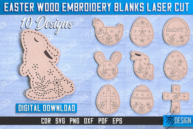 Easter Wood Embroidery Blanks | Laser Cut Design | CNC File SVG Fly Design 