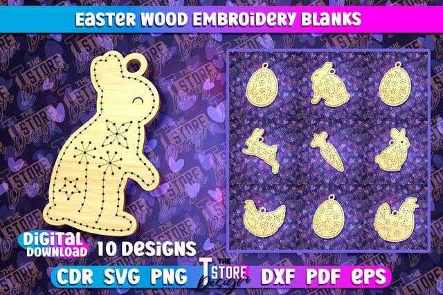 Easter Wood Embroidery Blanks | Laser Cut Design | CNC File SVG The T Store Design 