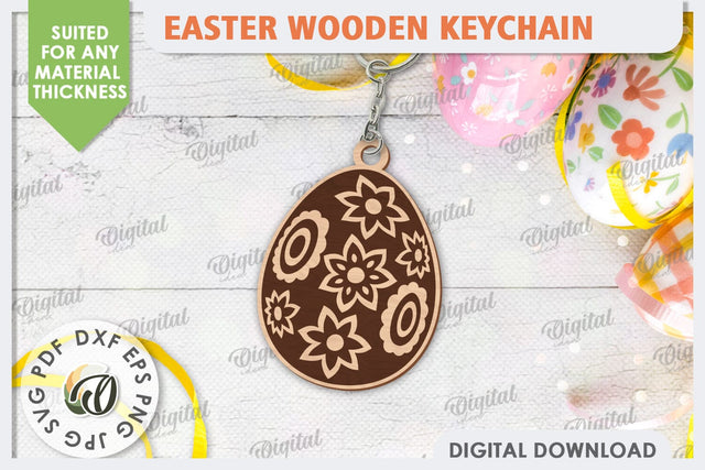 Easter Wooden Keychain Laser Cut. Floral Easter Egg SVG SVG Evgenyia Guschina 